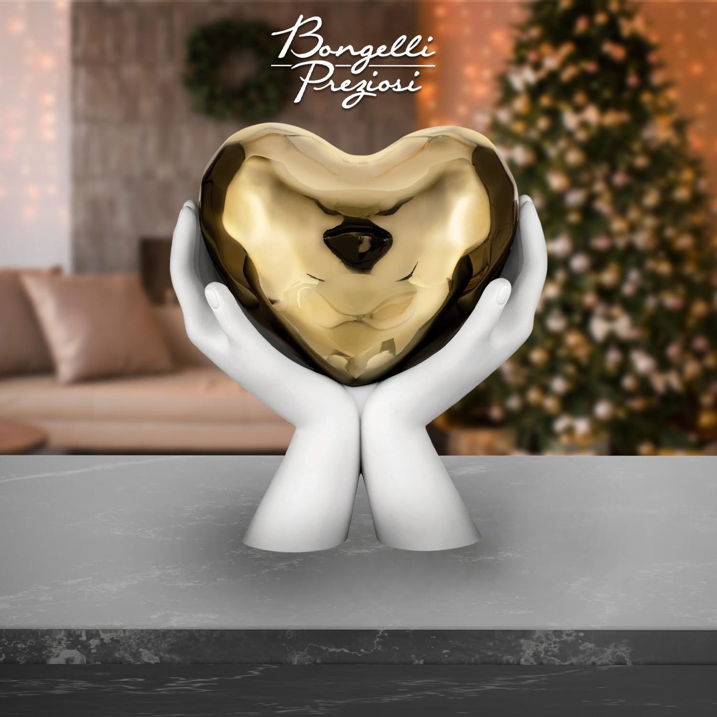 Scultura 'Mani Cuore' Oro/Bianco - Bongelli Preziosi