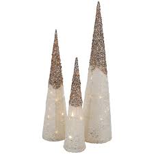 Set 3 Alberi C/Leds E Glitter Oro - Timstor