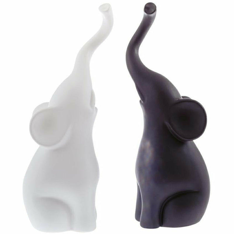 Coppia Di Elefanti In Ceramica Beige E Grigio - Statuette Decorative 16cm, Simbolo Di Amore E Armonia - Foto 3